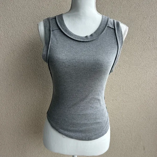We the Free Classic Light Gray Tank Top Cotton Ribbed Fitted Size XS - Image 2