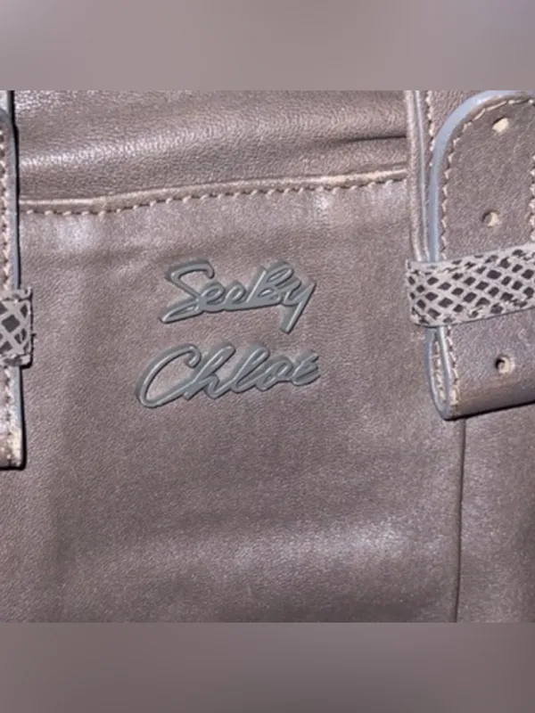 See by Chloé Gray Brown Leather Shoulder Bag Snakeskin Trim - Image 10