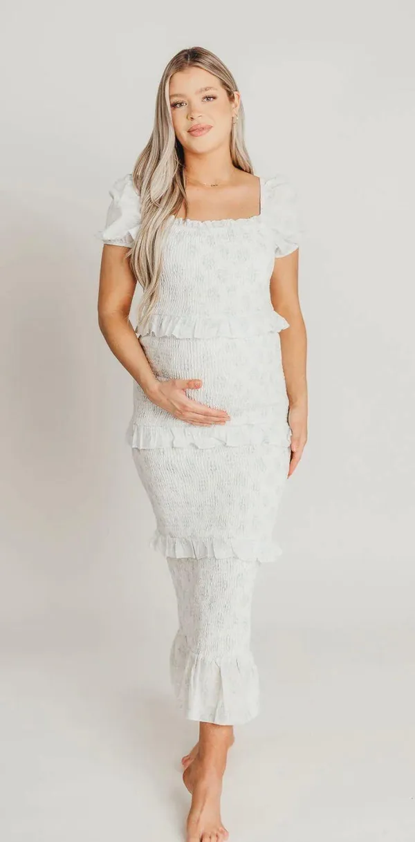 Worth Collective Ada Smocked Dress in Blue Floral - Bump Friendly - Image 4