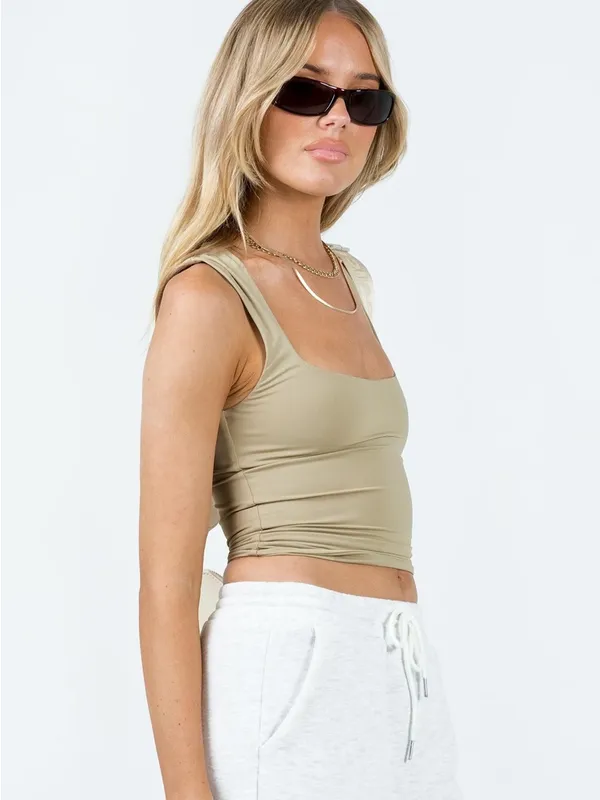 Princess Polly Zoe Square Neck Crop Tank in beige - Image 2