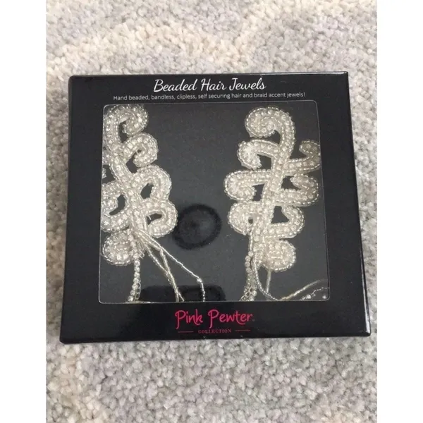 Pink Pewter Brenda Silver Beaded Hair Jewelry Bridal Boho Accent - Image 2