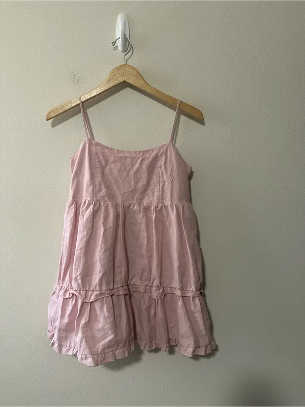 Aritzia Sunday Best Hayes Dress tiered mini dress organic cotton linen pink XS - Image 2