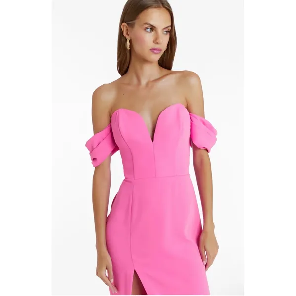 Amanda‎ Uprichard Victoria Pink Off Shoulder Midi Dress NWT L Barbiecore Wedding - Image 3
