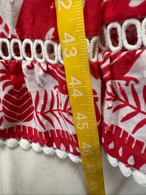 Farm Rio size small Red White Tropical Print Button-Front Maxi Dress vaca party - Image 8