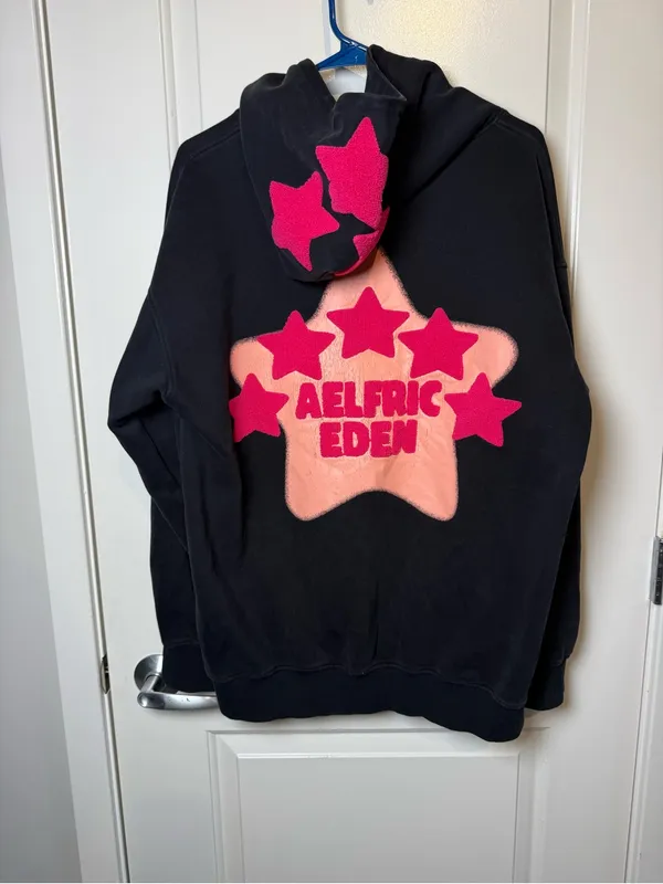 Aelfric Eden Black Hoodie with Pink Star and Pink Logo - Image 4