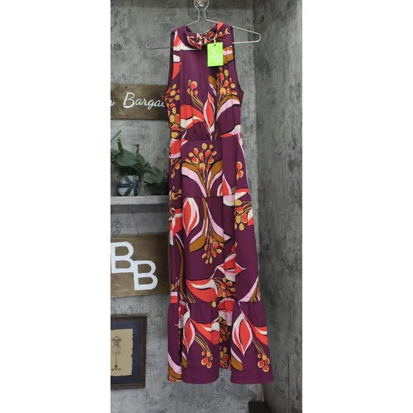 NWT Sam Edelman Hoyal Large Floral High Neck Dress 30F751-S4 Wine Multi Red 6 - Image 4