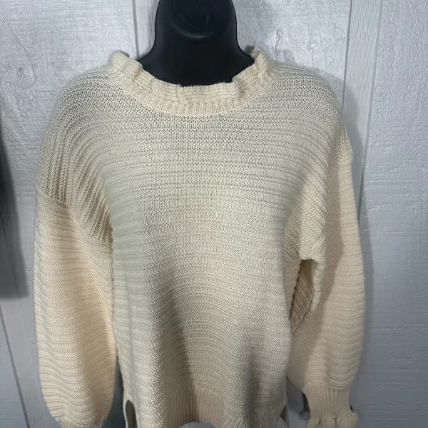 Madewell – Ruffle Neck Pullover Sweater (Heather Stone) Size Large NWOT - Image 4