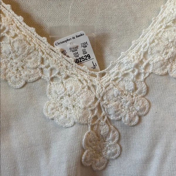 Christopher & Banks Cream Lace Detail Long Sleeve knit Top large NWT - Image 3