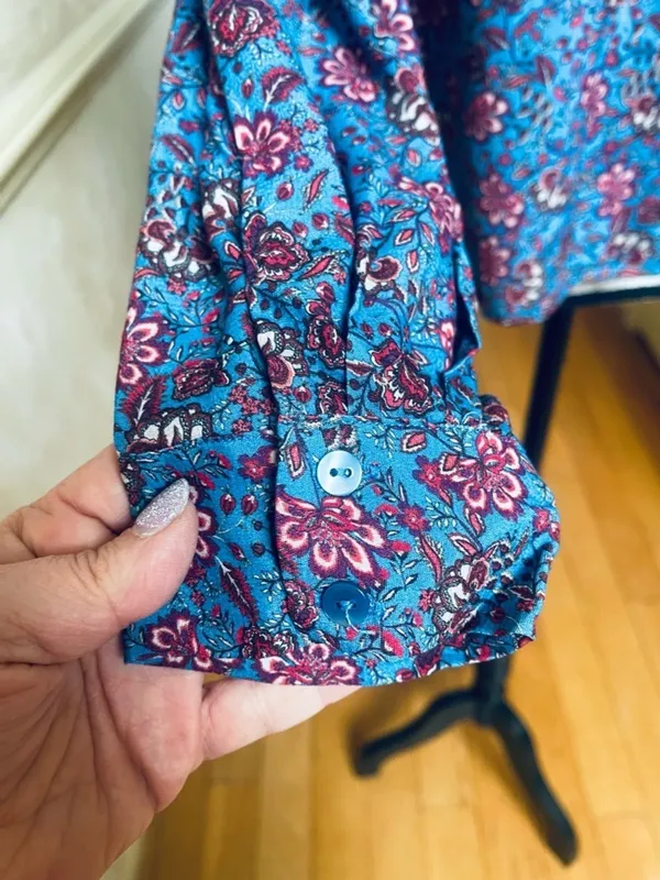 Mango NWT Floral Ruffle Peter Pan Collar Blouse 10 EcoVero Sustainable Boho Blue - Image 4