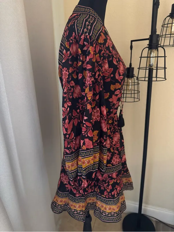 Alice + Olivia Sedona Floral Silk Blend Boho Mini Dress Tassel Tie Size 2 - Image 5