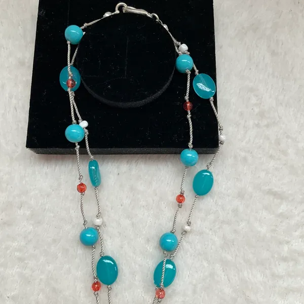Faux Turquoise Necklace Blue - Image 2
