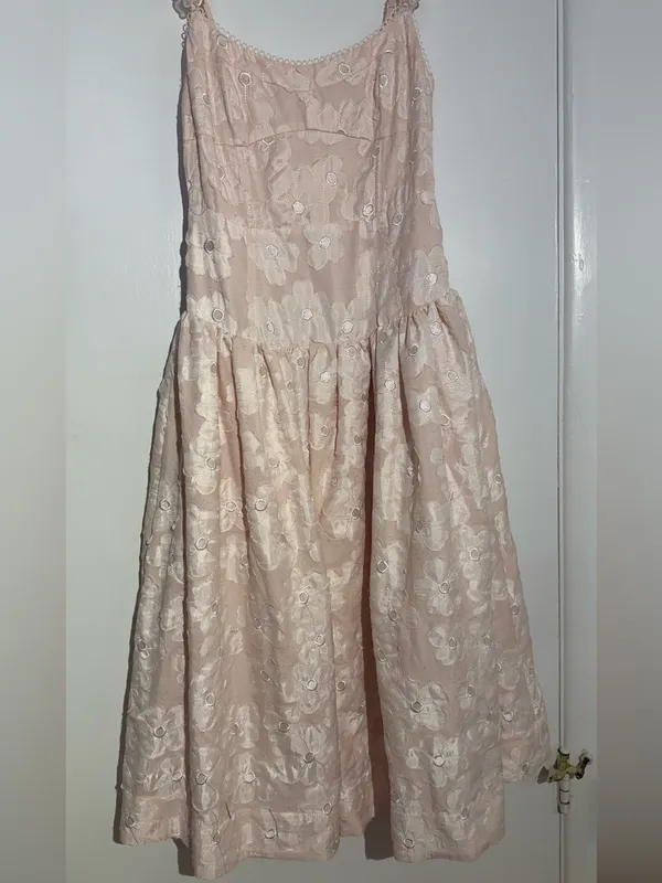 Anthropologie For Love & Lemons Pale Pink Florence Drop Waist Floral Midi Dress - Image 11