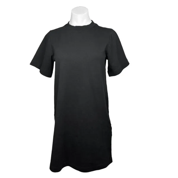 COS Black 100% Cotton Short Sleeve Plain Mock Neck Mini T Shirt Dress Size XS - Image 4