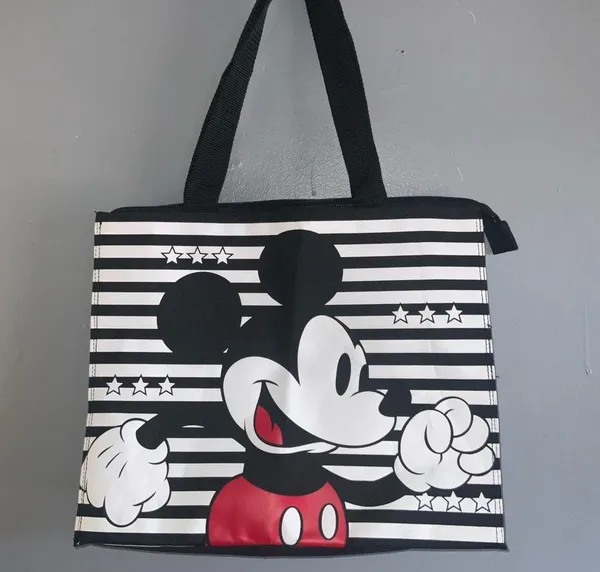 Disney Mickey Mouse Black And White Striped Tote Bag Zip Closure 15X12X4.5 - Image 2
