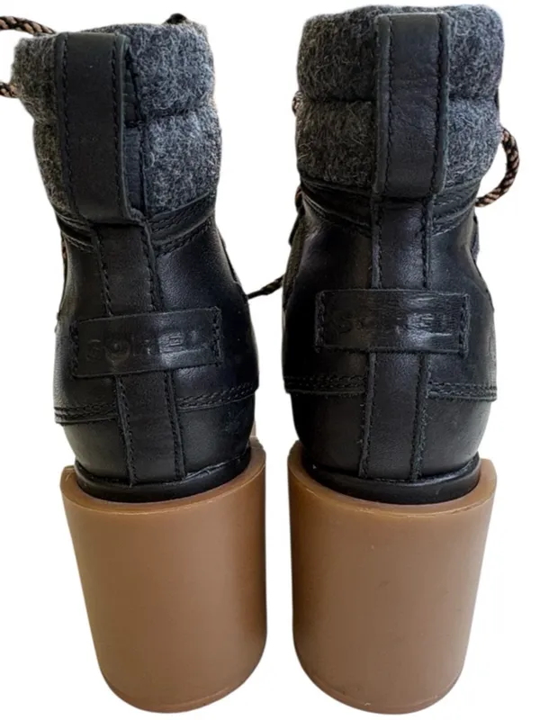 Like New Sorel Blake Lace-Up Heeled Boots Black Grey Size 6.5 - Image 7