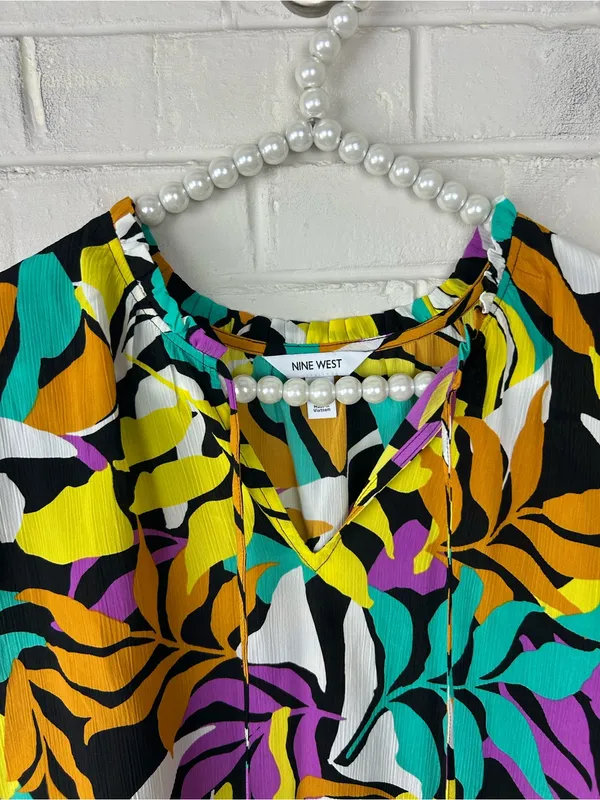 NWT Nine West Colorful Patterned Short Sleeve Blouse Size XL - Image 5