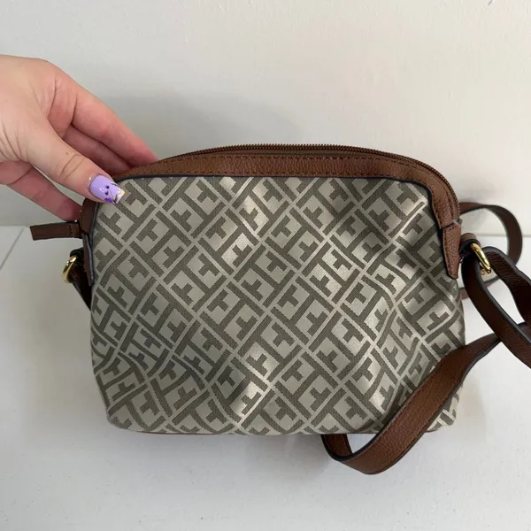 Tommy Hilfiger tan adjustable crossbody zip‎ pocket shoulder purse bag gold - Image 6