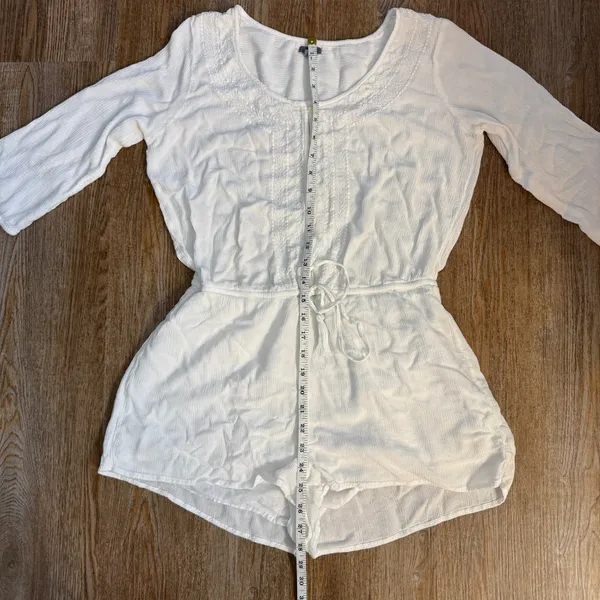 Aerie White Gauze Boho Romper M Long Sleeve Eyelet Lace Button Front Festival - Image 7