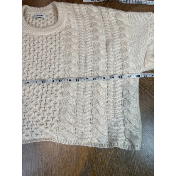 Naadam Wool Cashmere Cable Knit Cropped Sweater Cream Ivory Medium - Image 7