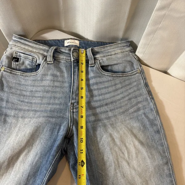 KanCan Junior's 5/26‎ Jeans Blue Denim Mid Rise Medium Wash Straight Fringe Hem - Image 7