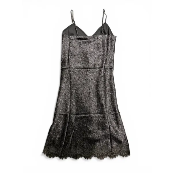 Gold Hawk Chloe Silk Slip Dress Taupe Stained‎ Glass Print Lace Hem Sz Small - Image 5
