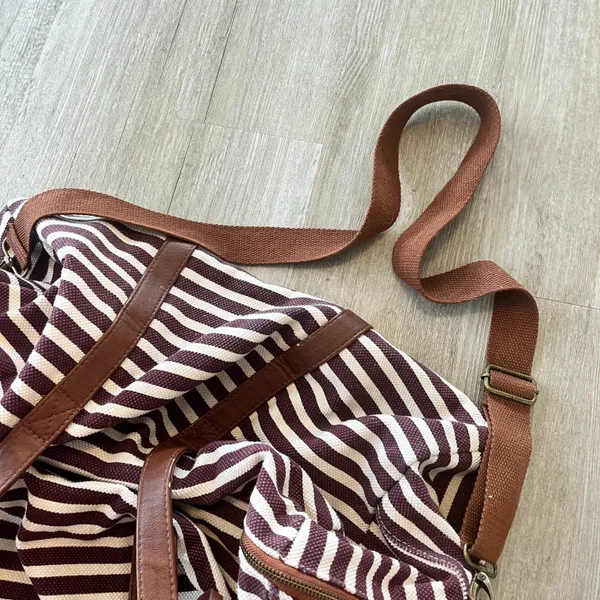 Mossimo Burgundy/Cream Stripe Duffle Bag - Image 6
