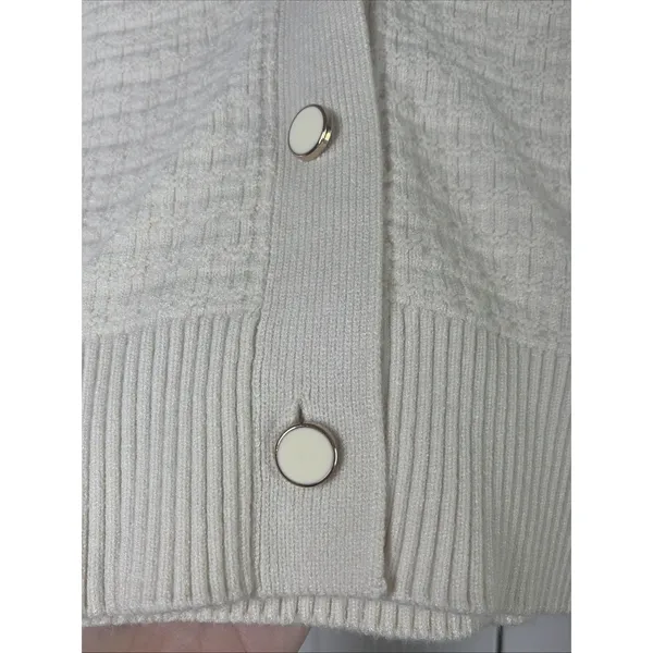 Truth by Republic Puff Sleeve Cardigan Womens‎ Size M Cream Knit Sweater Classic - Image 3
