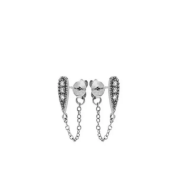 NEW Women's 14k‎ White Gold Filled Diamond Teardrop Chain Stud Earrings - Image 2