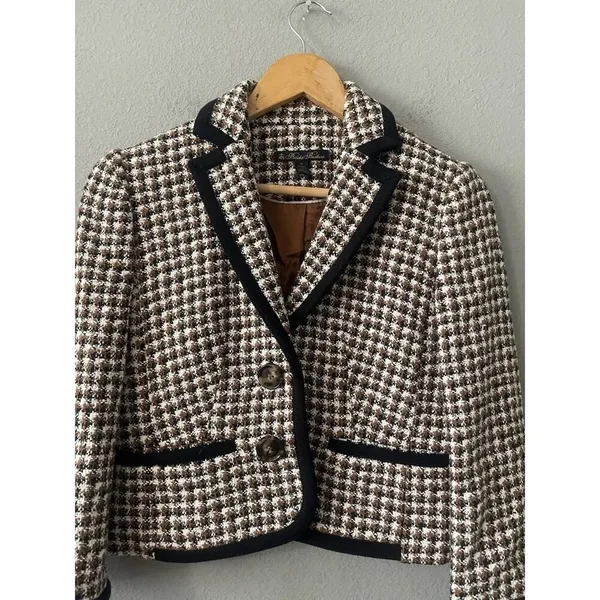 Brooks Brothers Checked Tweed Cropped Jacket - Image 7