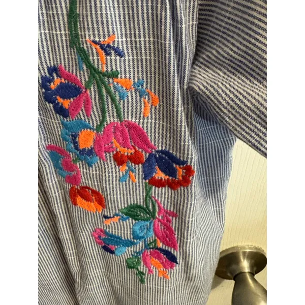 Embroidered Floral Peasant‎ Blouse | Short Sleeve Boho Top - Image 10
