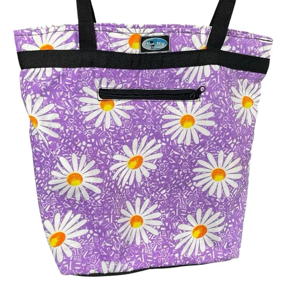 BLUE‎ SKY Cottagecore Boho Lavender Daisy Print Zip Closure Tote Bag - Image 2