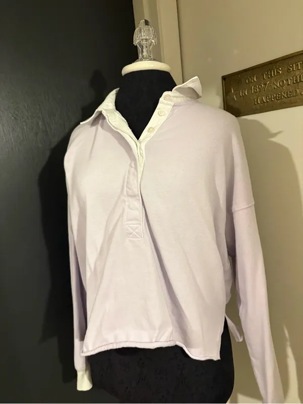aerie Lavender Cropped 100% Cotton Polo with White Collar 💜 - Image 2