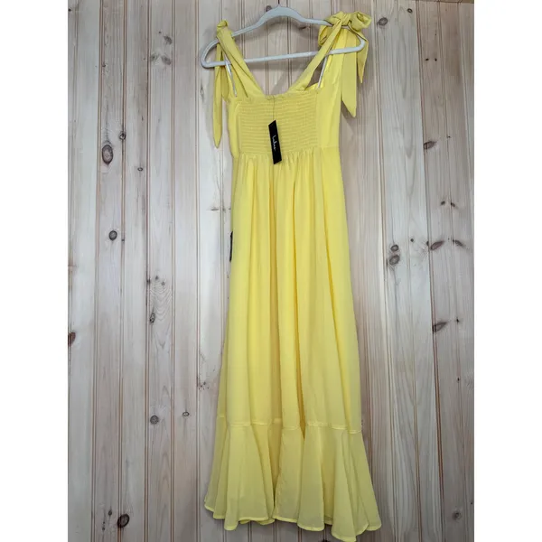 NWT Lulus Summer Invite Yellow Tie-Strap Tiered Midi Dress Ruffled Gala Size M - Image 6