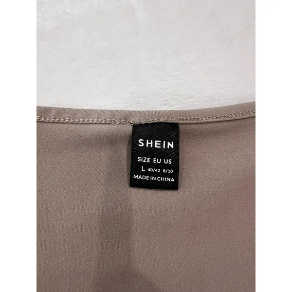 SHEIN Womens Taupe Brown Square Neck Ruched Side Long Sleeve Crop Top Size L - Image 4