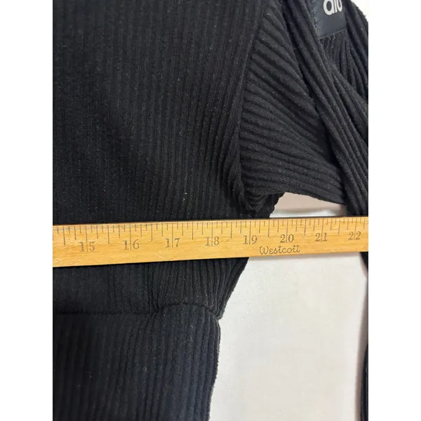 Alo Yoga Muse Hoodie Black Ribbed Knit Cropped‎ Athleisure Pullover Sporty M - Image 5
