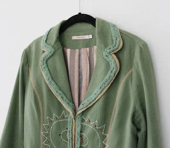 Misomiso Vintage Y2K Linen Bead Embroidered Jacket - Image 5