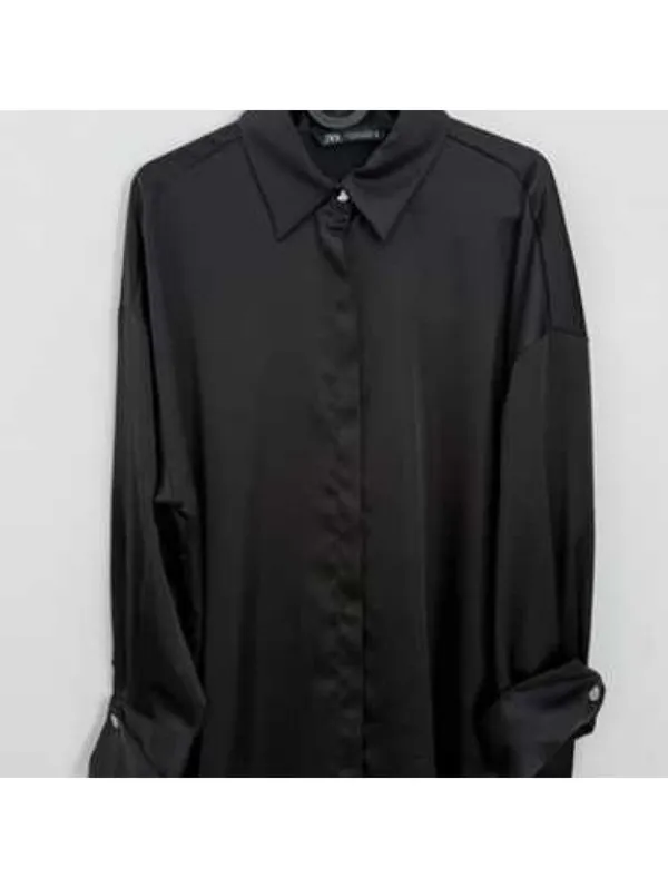 Zara Black satin blouse with french cuffs - Image 3