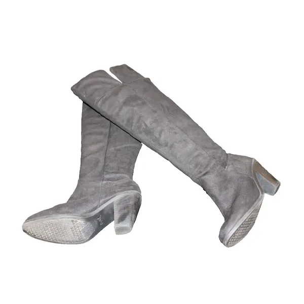 Qupid Over The Knee Boots Womens Black Faux Suede Pointed Toe Block Heel Tall - Image 2