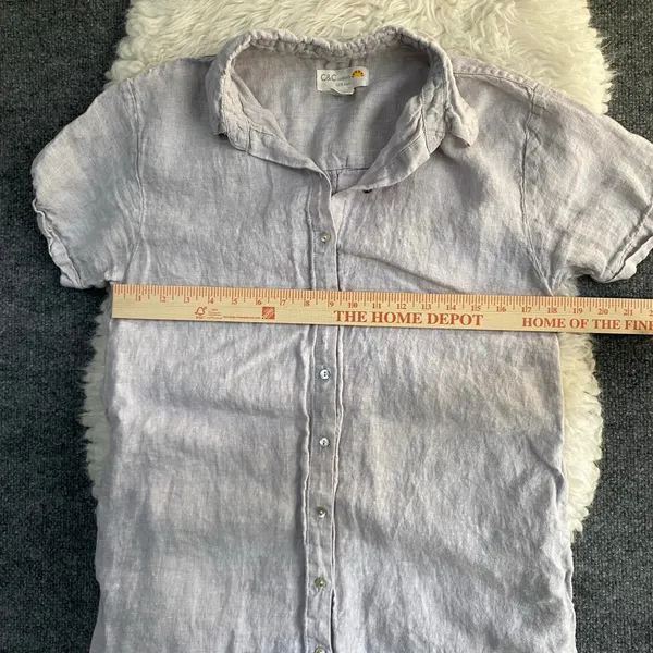 C&C California Light Grey Purple Button Up Dress Short Sleeve Linen Pockets - Image 6