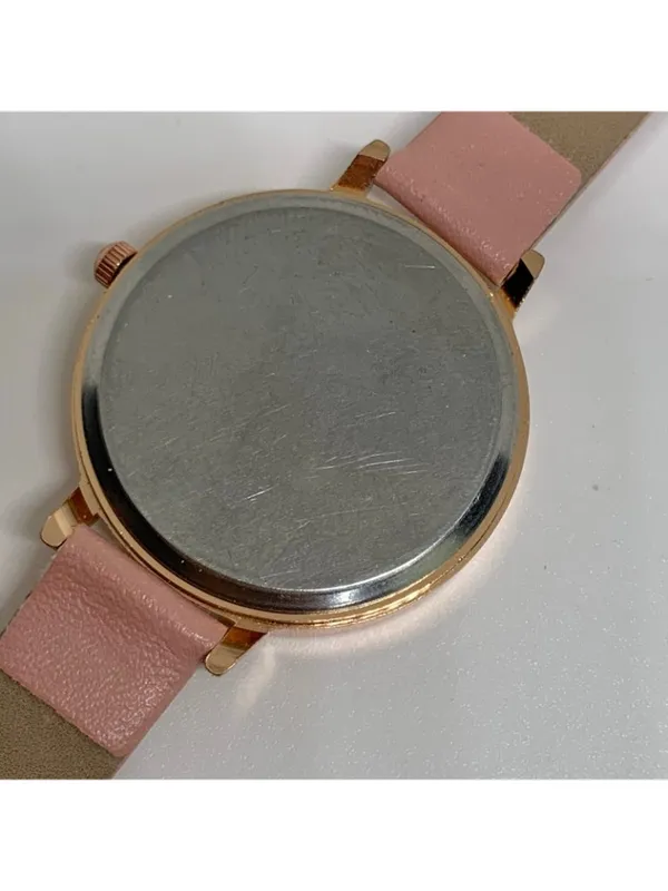 Women’s cat dial gold tone women’s watch 32mm quartz analog pink leather running - Image 6
