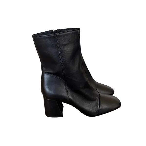 Free People Black Supple Leather Square Cap Toe Block Heel Ankle Boots‎ Size 10 - Image 3