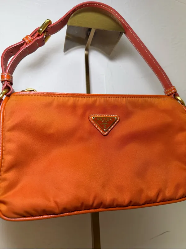 AUTHENTIC Prada Orange Nylon Handbag - Image 5