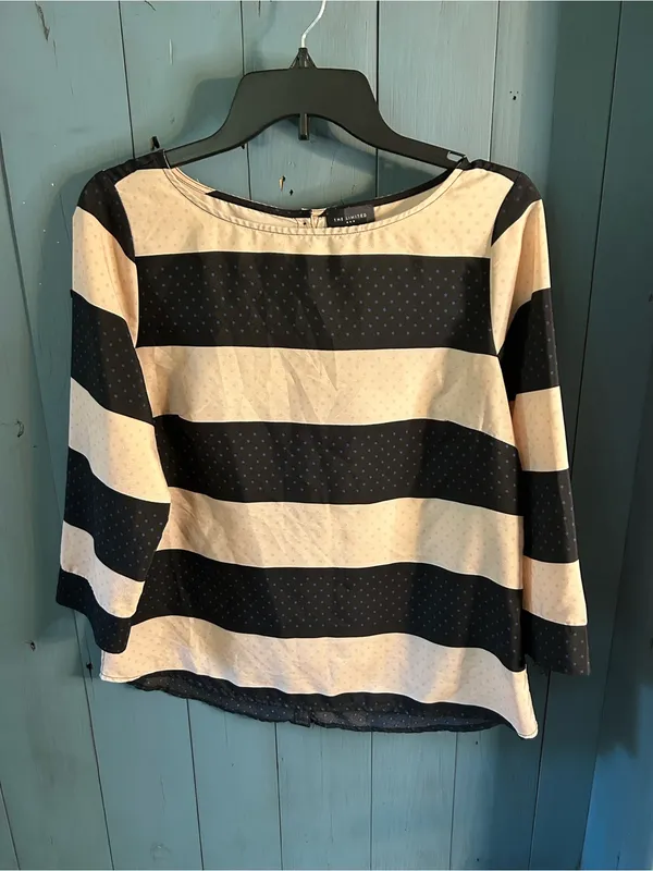 The Limited Striped Black and Pink 3/4 Sleeve Women's Blouse - Size Medium Vtg - Image 5