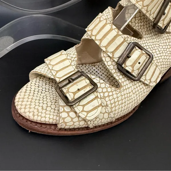 FREEBIRD by Steven Quail Ivory Textured Snake Leather Buckle Gladiator Sandals 9 - Image 10