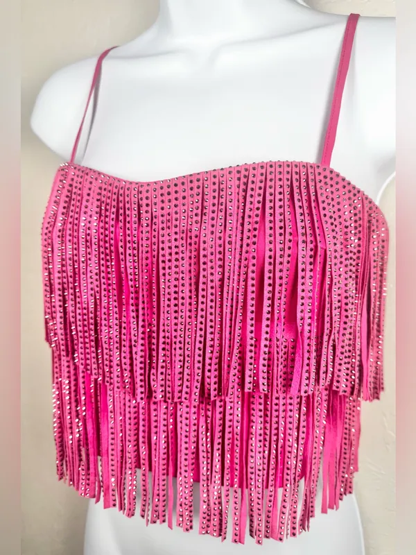 Nylon Apparel Pink Fringe Crop Top Size Medium - Image 6