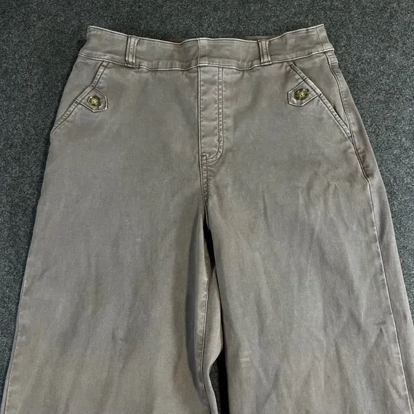 Spanx Stretch Twill Wide Leg Crop Pants Taupe Brown High Rise Button Detail M - Image 7