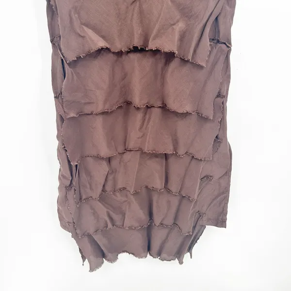 Zara Womens Brown Tiered Ruffle Raw Hem Avant Garde Boho Midi‎ Dress Size L - Image 4