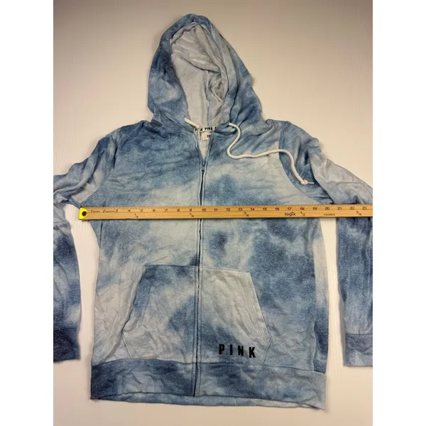 PINK Victoria's Secret Tie Dye Zip Up Hoodie Blue White Casual Loungewear Size M - Image 5