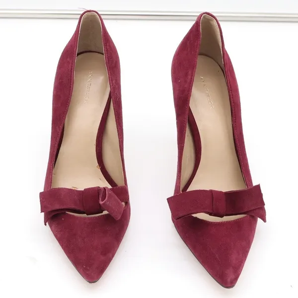 Ann Taylor Pumps Womens 9 Bow Pointed Toe Burgundy Suede Stiletto Good - Image 4