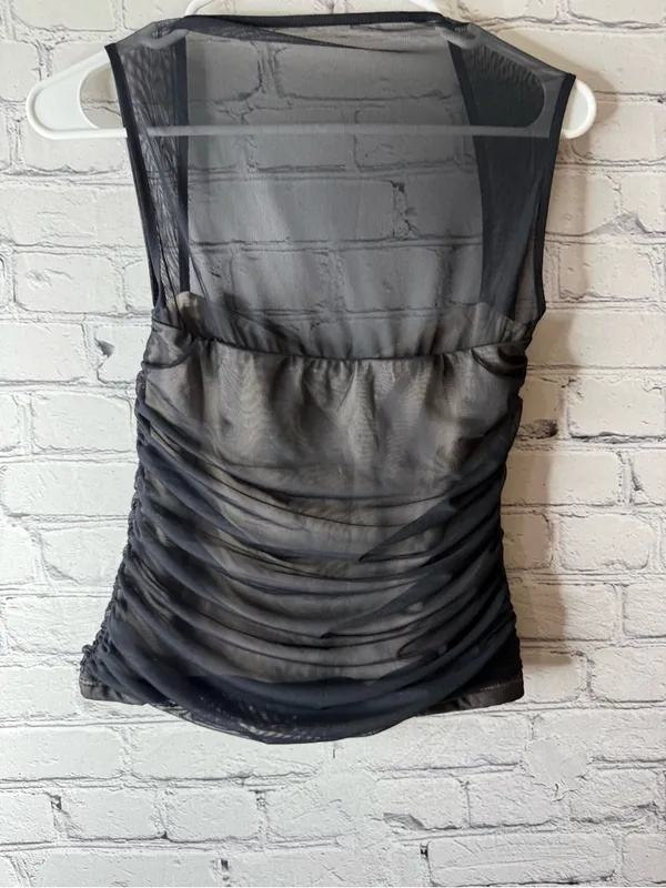 Abercrombie & Fitch Black Sheer Ruched Camisole small - Image 5
